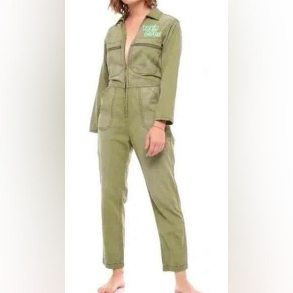 🆕NWT Free People x Sandrine Rose Très Cool Army Green Jumpsuit Size S - Picture 3 of 12